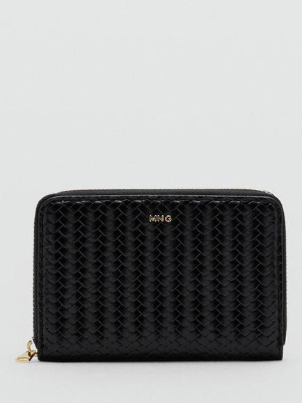 Mango Small Braided Wallet, Black, Black