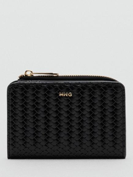 Mango Medium Braided Wallet, Black, Black