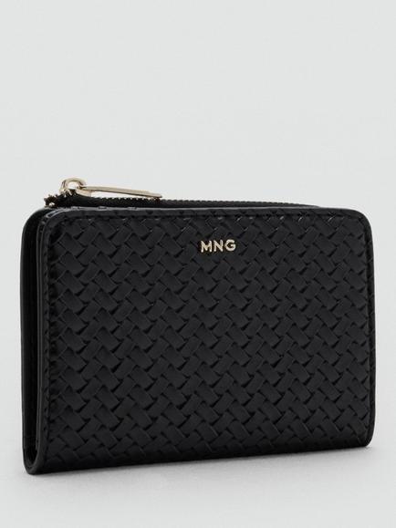 Mango Medium Braided Wallet, Black - view 2, Black