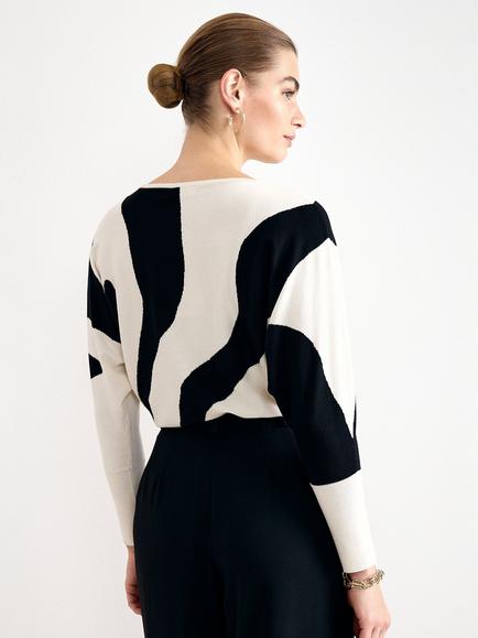 Phase Eight Lopy Striped Jumper, Black/Ivory - view 2, Black/Ivory