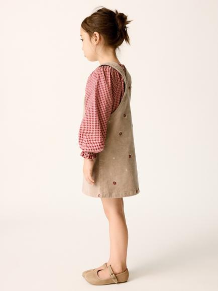 Mango Kids' Corduroy Floral Pinafore Dress, Brown - view 2, Brown