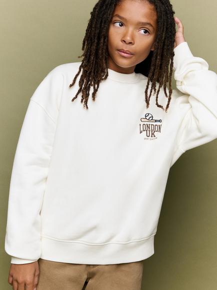 Mango Kids' Sudadera Embroidered Sport Crew Neck Sweatshirt, Raw, Raw
