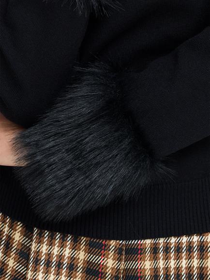 French Connection Moana Faux Fur Cuff Roll Neck Jumper - view 2, Black