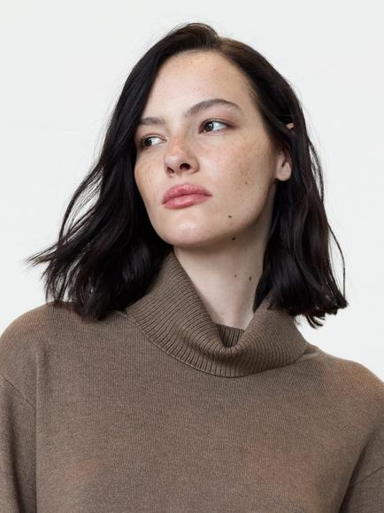 French Connection Moana Faux Fur Cuff Roll Neck Jumper, Mink Brown - view 2, Mink Brown