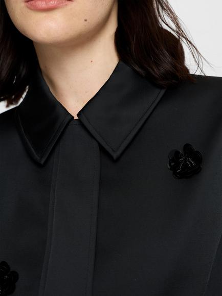 French Connection Celia Floral Sequin Embellished Satin Jacket, Black - view 2, Black