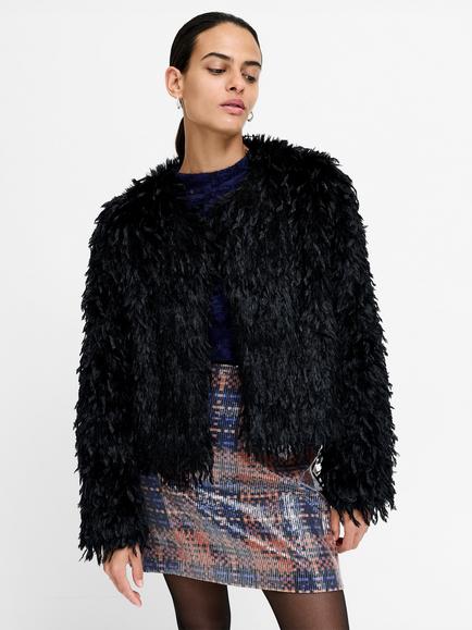 French Connection Ilya Faux Feather Jacket, Black, Black