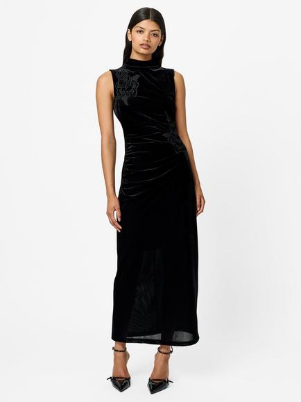 French Connection Sleeveless Velvet Floral Applique Maxi Dress, Black, Black