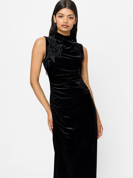 French Connection Sleeveless Velvet Floral Applique Maxi Dress, Black - view 2, Black