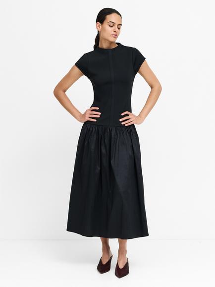 French Connection Finore Drop Waist Midi Dress, Black, Black