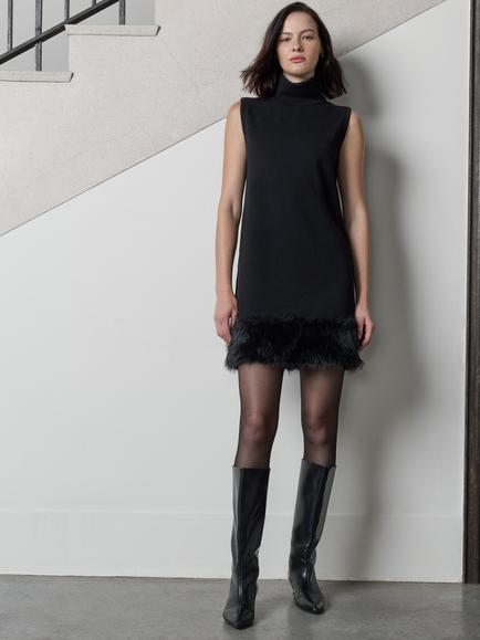 French Connection Moana Faux Fur Hem Sleeveless Knit Mini Dress, Black - view 2, Black
