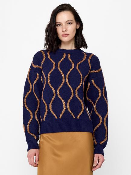 French Connection Emley Sequin Knit Jumper, Midnight Blue/Bronze, Midnight Blue/Bronze