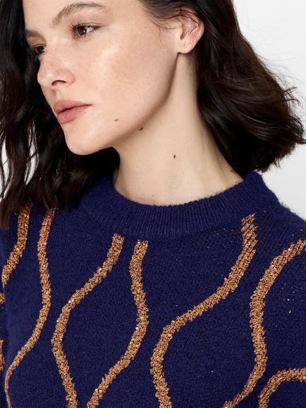 French Connection Emley Sequin Knit Jumper, Midnight Blue/Bronze - view 2, Midnight Blue/Bronze