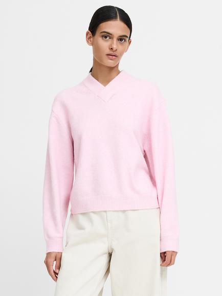 French Connection Maisha Brushed Knit V-Neck Jumper, Rose Pink, Rose Pink