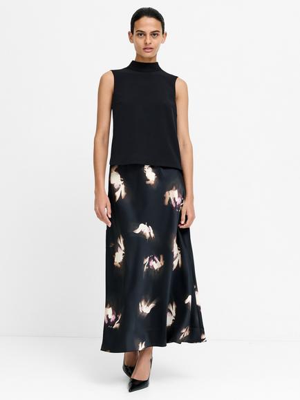 French Connection Paloma Floral Satin Midi Skirt, Black/Multi, Black/Multi
