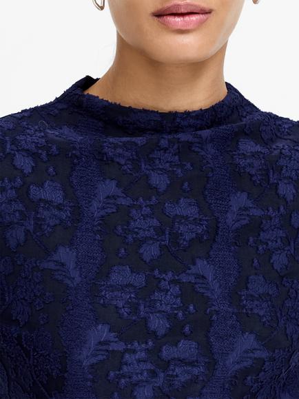French Connection Leslie High Neck Floral Mesh Top, Midnight Blue - view 2, Midnight Blue