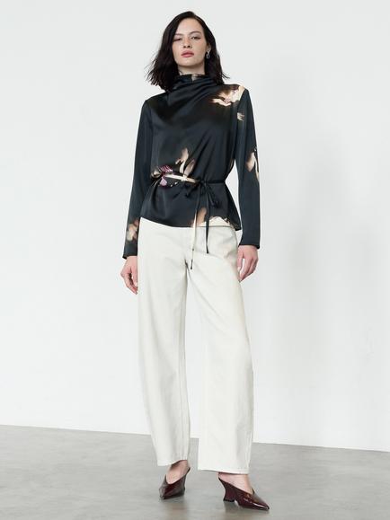 French Connection Paloma Floral Tie Waist Top, Black/Multi - view 2, Black/Multi