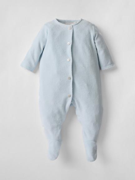 Oat & Marl Baby Plush Towelling Sleepsuit, Soft Blue, Soft Blue