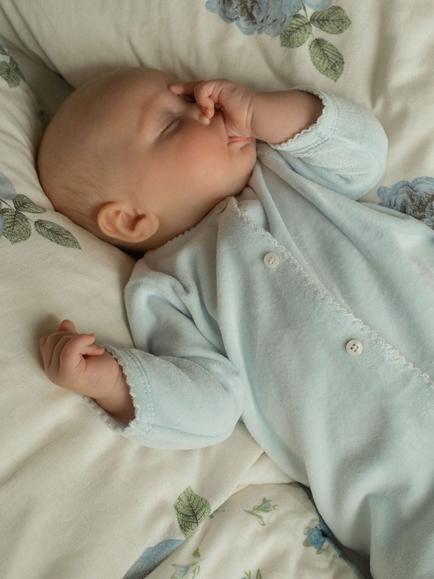 Oat & Marl Baby Plush Towelling Sleepsuit, Soft Blue - view 2, Soft Blue