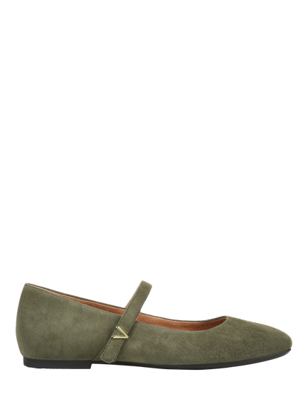 Vionic Alameda Suede Mary Jane Ballerina Flats, Dark Olive