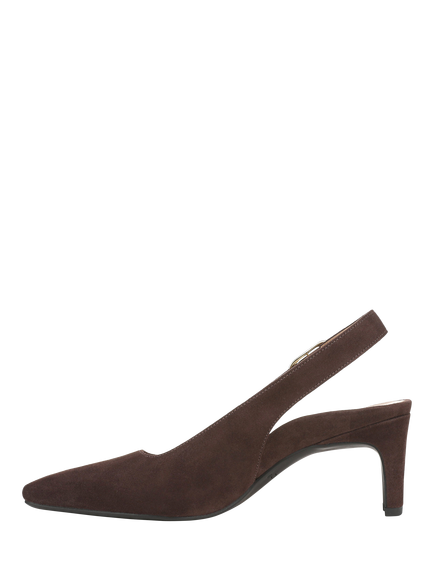 Vionic Stella Leather Heeled Slingback Court Shoes - view 2, Chocolate Ganache