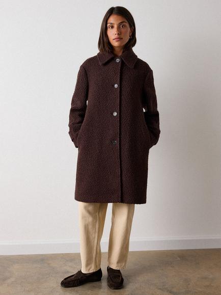 Whistles Boucle Wool Rich Collared Coat, Brown, Brown