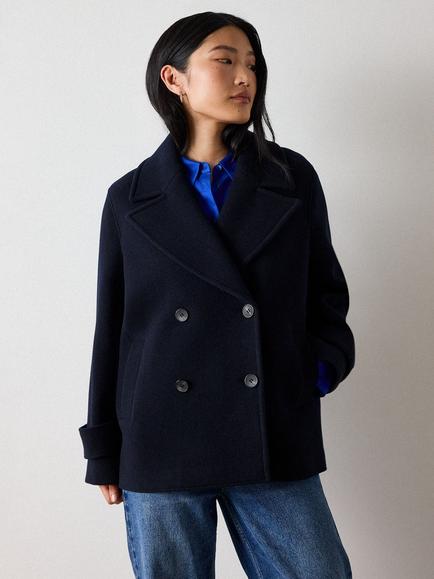 Whistles Wool Blend Double Breasted Pea Coat, Navy, Navy