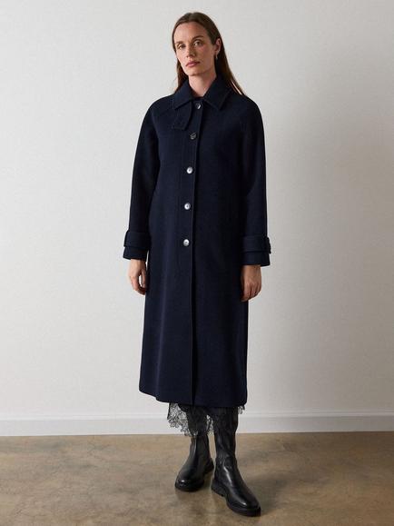 Whistles Wool Blend Longline Coat, Navy, Navy