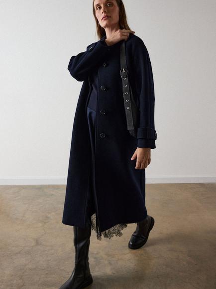 Whistles Wool Blend Longline Coat, Navy - view 2, Navy
