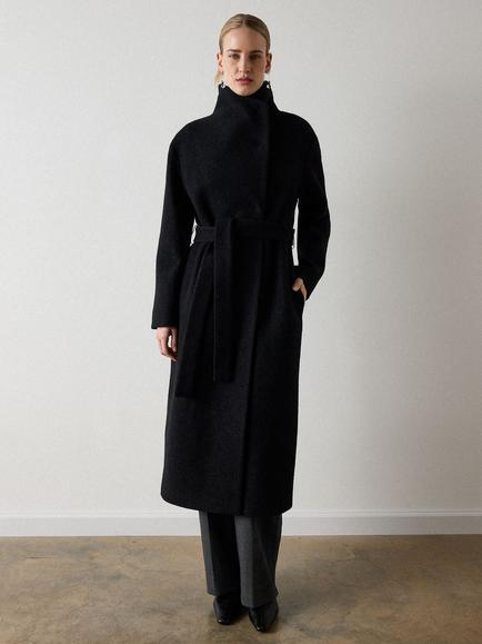 Whistles Morgana Wool Funnel Neck Wrap Coat, Black