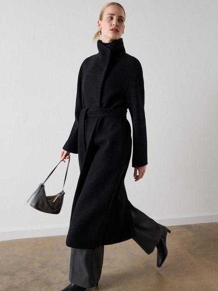 Whistles Morgana Wool Funnel Neck Wrap Coat - view 2, Black