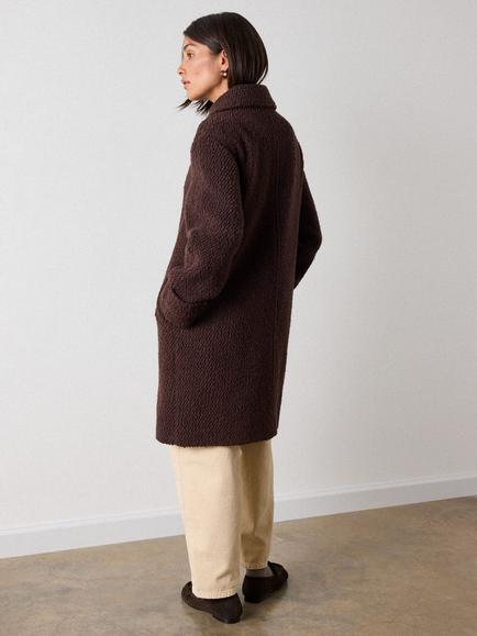 Whistles Boucle Wool Blend Longline Pea Coat, Brown - view 2, Brown