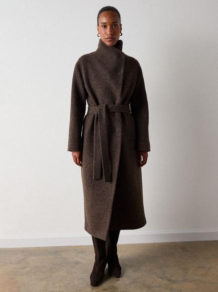 Whistles Petite Morgana Wool Funnel Neck Wrap Coat, Taupe