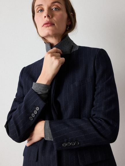 Whistles Pinstripe Wool Blend Blazer, Navy - view 2, Navy