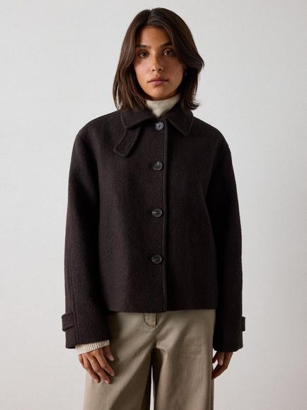 Whistles Wool Blend Short Pea Coat, Brown, Brown