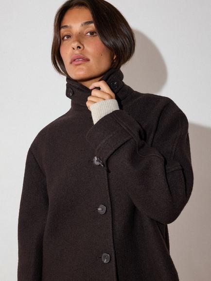 Whistles Wool Blend Short Pea Coat, Brown - view 2, Brown