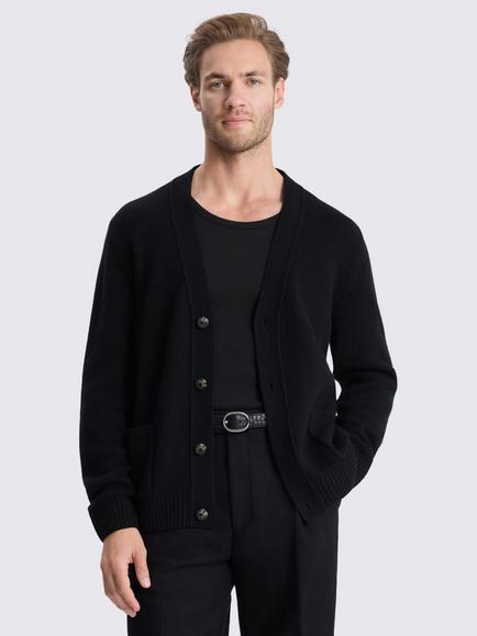 Moss Merino Wool Blend Cardigan, Black, Black