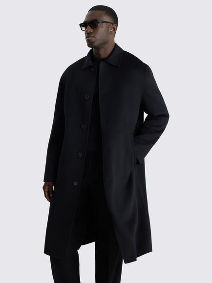 Moss Wool Blend Double Faced Overcoat, Black, Black