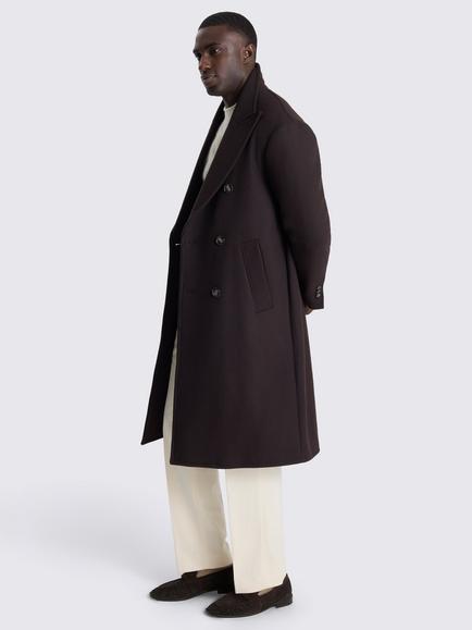 Moss Wool Blend Long Coat, Brown - view 2, Brown