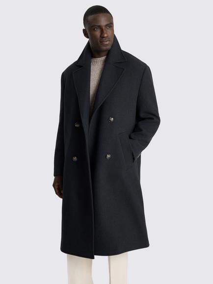 Moss Wool Blend Double Breasted Overcoat, Dark Green, Dark Green