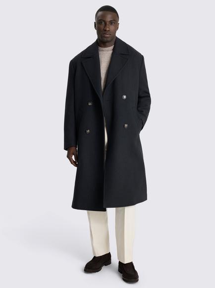Moss Wool Blend Double Breasted Overcoat, Dark Green - view 2, Dark Green