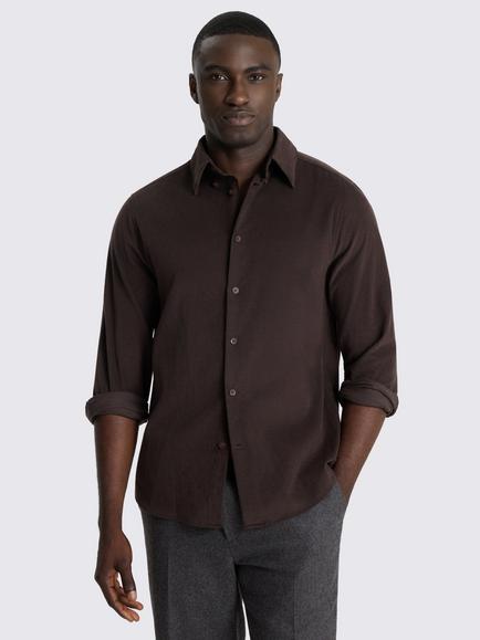 Moss Cotton Rich Stretch Cord Regular Fit Shirt, Dark Brown, Dark Brown