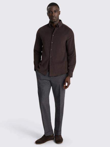 Moss Cotton Rich Stretch Cord Regular Fit Shirt, Dark Brown - view 2, Dark Brown