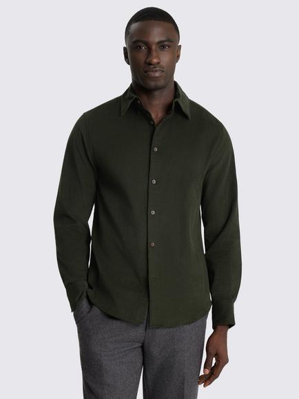 Moss Cotton Rich Stretch Cord Regular Fit Shirt, Dark Green, Dark Green