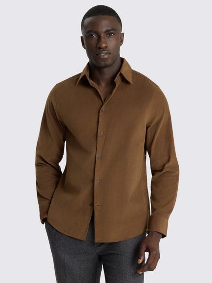 Moss Cotton Rich Regular Fit Needle Cord Shirt, Mid Brown, Mid Brown