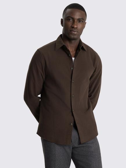Moss Italian Moleskin Cotton Regular Fit Shirt, Dark Brown