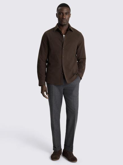 Moss Italian Moleskin Cotton Regular Fit Shirt - view 2, Dark Brown