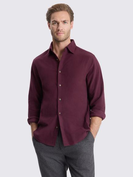 Moss Italian Moleskin Cotton Regular Fit Shirt, Wine Red