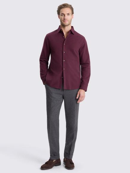 Moss Italian Moleskin Cotton Regular Fit Shirt - view 2, Wine Red