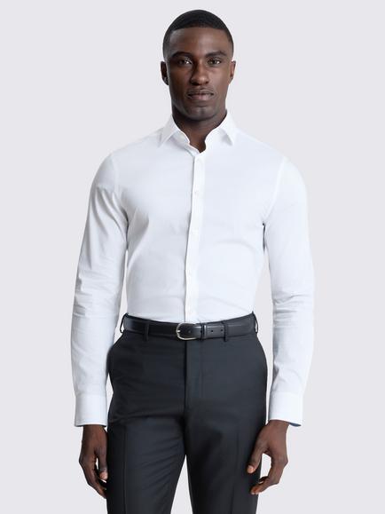 Moss Slim Fit Stretch Cotton Blend Contrast Shirt, White, White