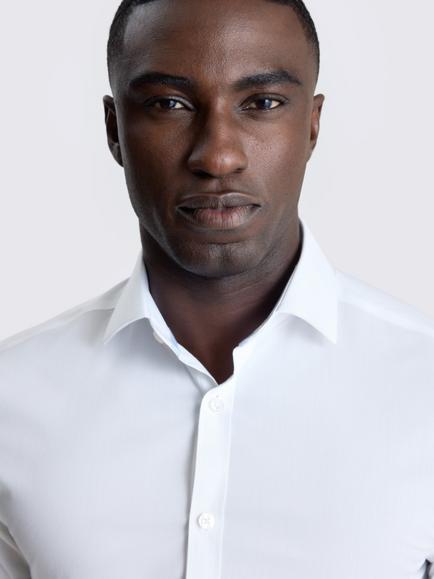 Moss Slim Fit Stretch Cotton Blend Contrast Shirt, White - view 2, White